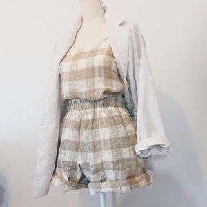 Vintage XL linen gingham tank top shorts set